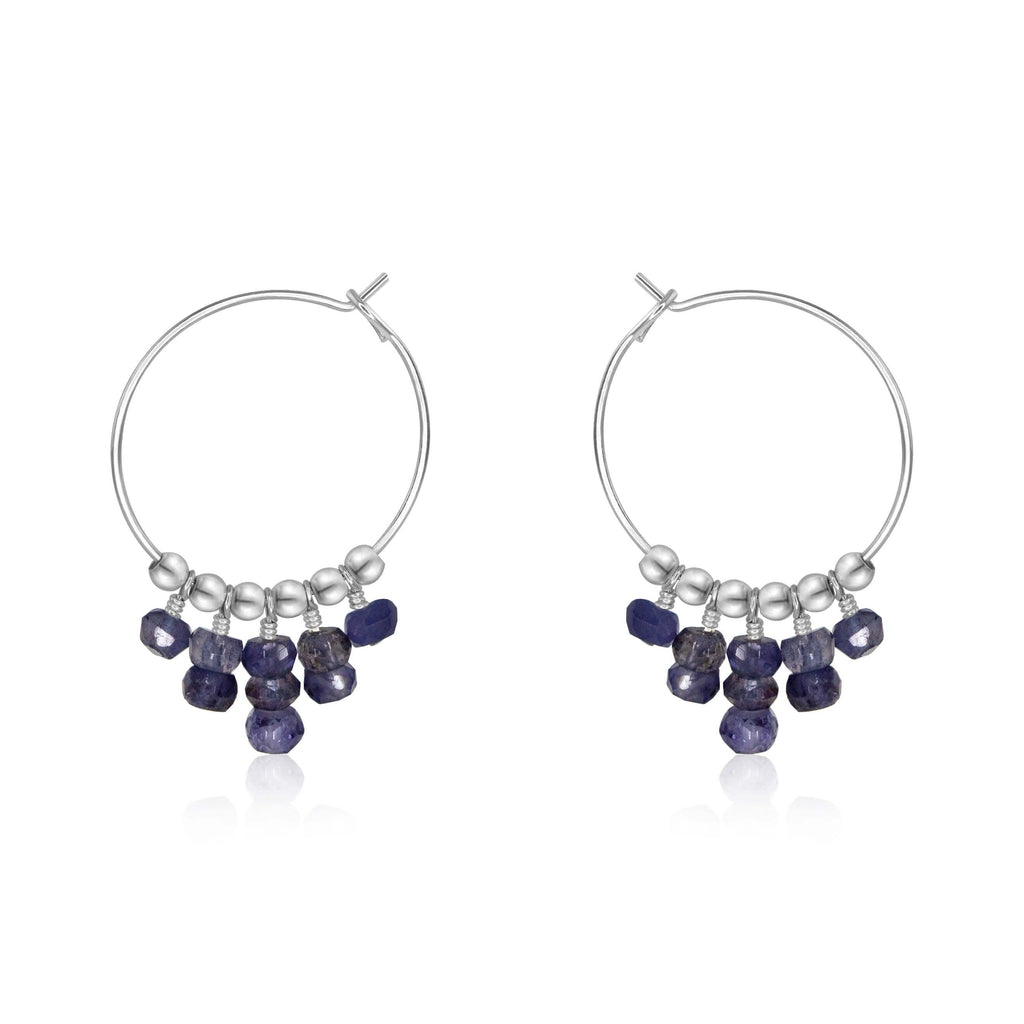 Iolite Statement Hoop Earrings - Iolite Statement Hoop Earrings - Sterling Silver - Luna Tide Handmade Crystal Jewellery