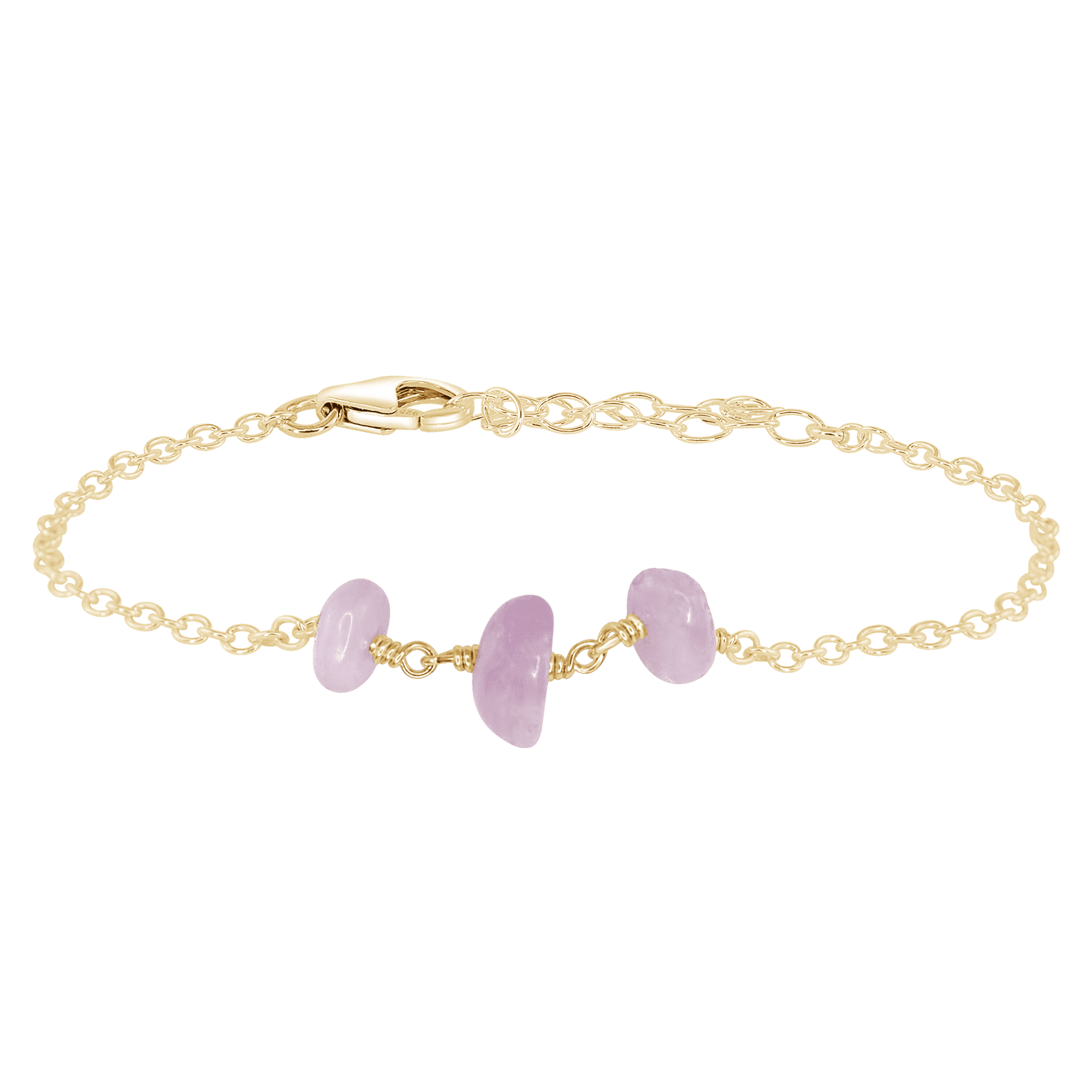 Kunzite Beaded Chain Bracelet - Kunzite Beaded Chain Bracelet - 14k Gold Fill - Luna Tide Handmade Crystal Jewellery
