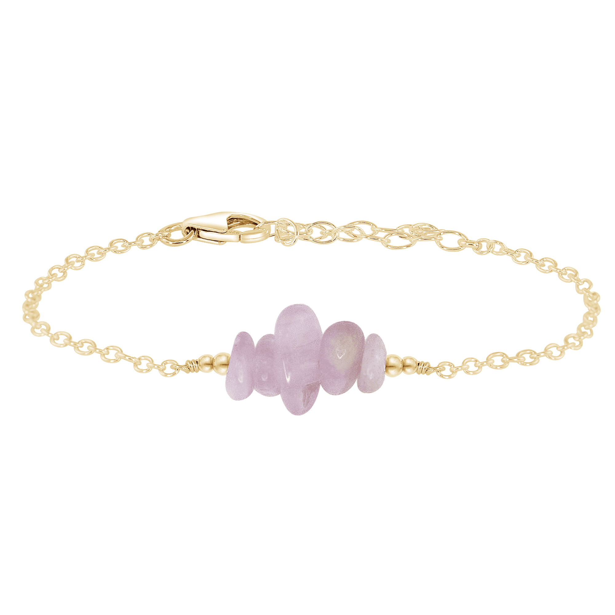 Kunzite Chip Bead Bar Bracelet - Kunzite Chip Bead Bar Bracelet - 14k Gold Fill - Luna Tide Handmade Crystal Jewellery