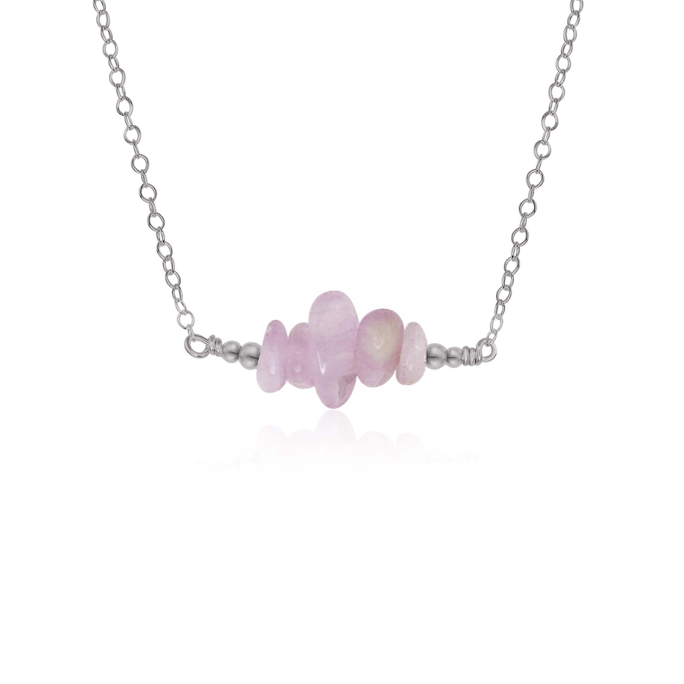 Kunzite Chip Bead Bar Necklace - Kunzite Chip Bead Bar Necklace - Stainless Steel - Luna Tide Handmade Crystal Jewellery