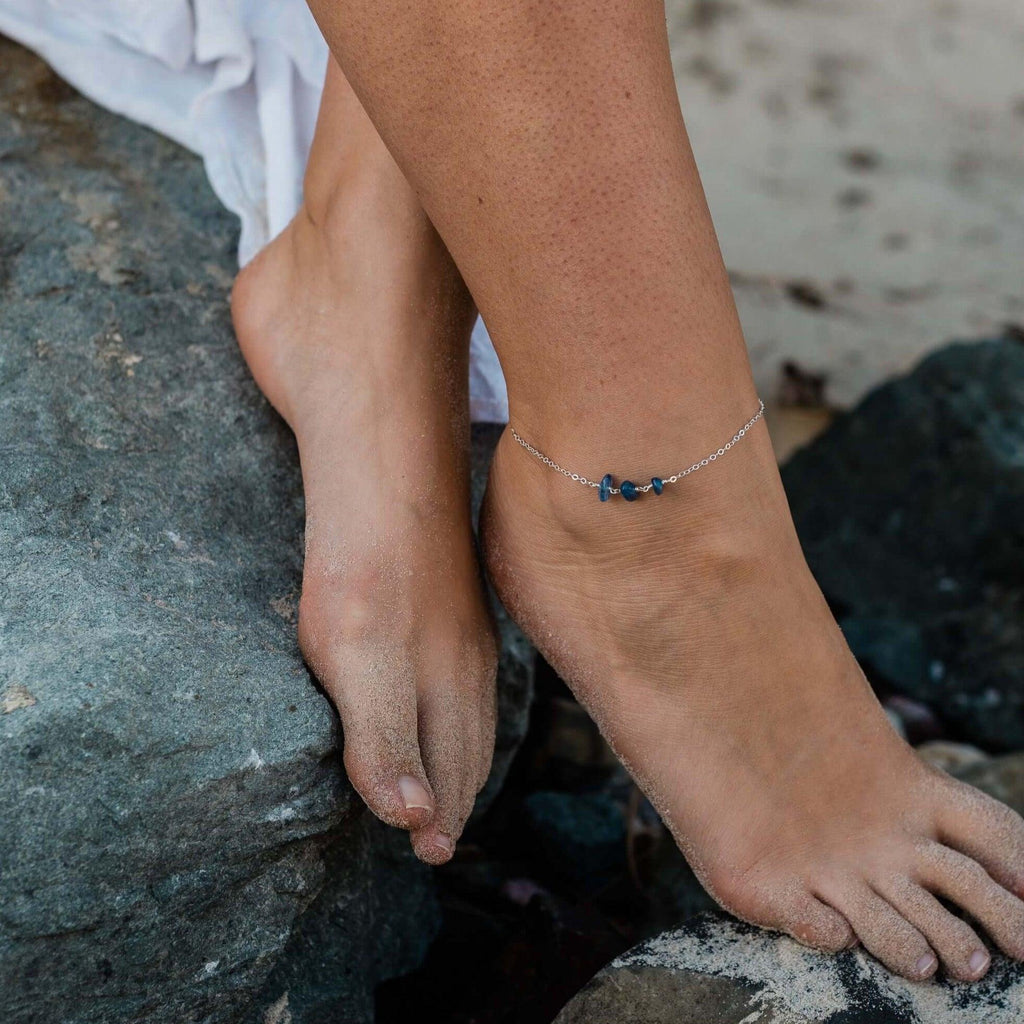 Kyanite Beaded Chain Anklet - Kyanite Beaded Chain Anklet - 14k Gold Fill - Luna Tide Handmade Crystal Jewellery