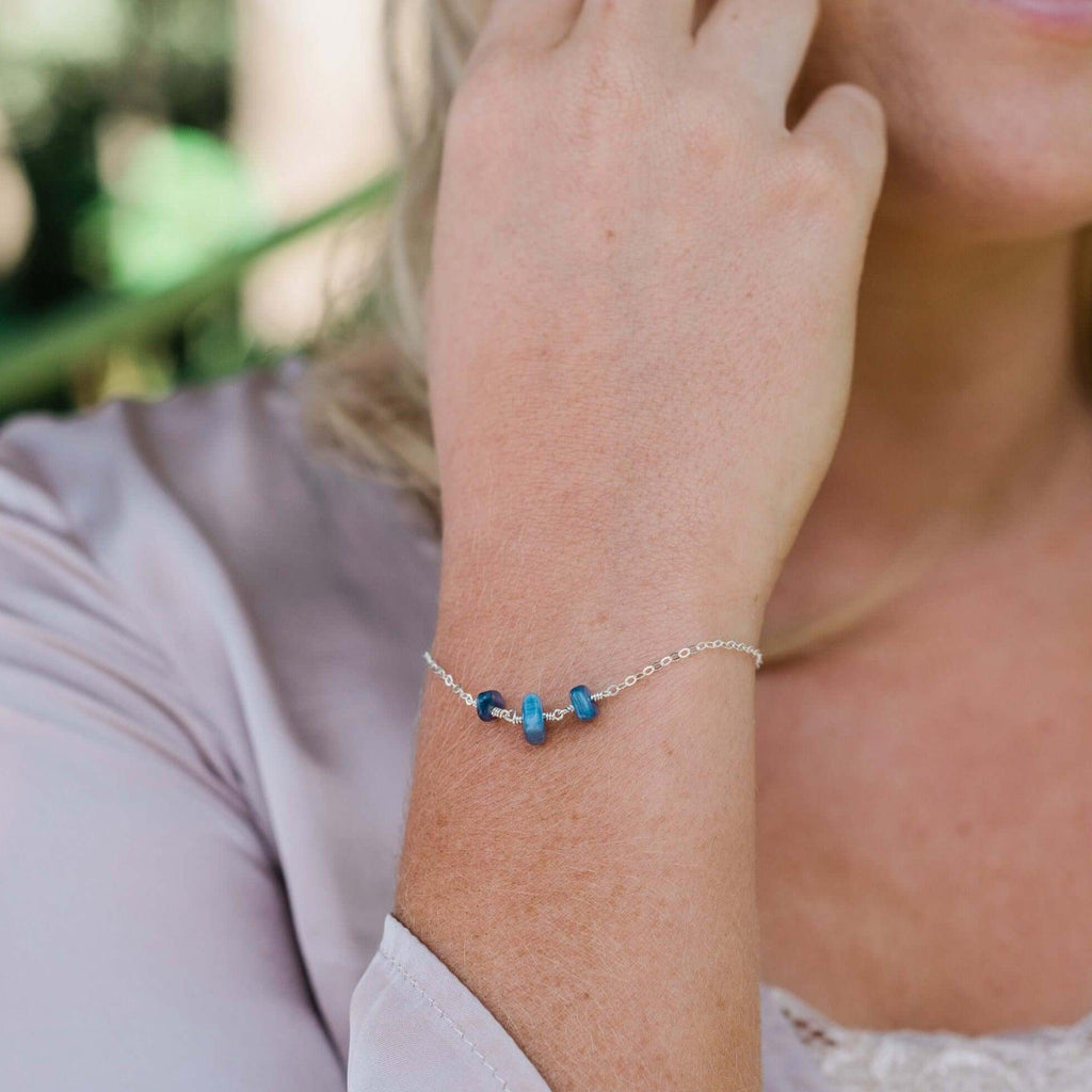 Kyanite Beaded Chain Bracelet - Kyanite Beaded Chain Bracelet - Sterling Silver - Luna Tide Handmade Crystal Jewellery
