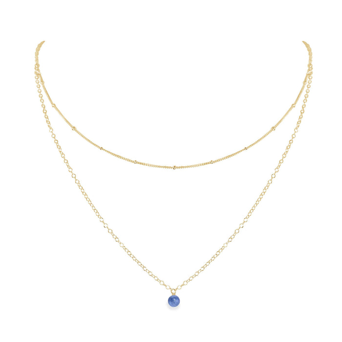 Kyanite Gemstone Chain Layered Choker Necklace - Kyanite Gemstone Chain Layered Choker Necklace - 14k Gold Fill - Luna Tide Handmade Crystal Jewellery