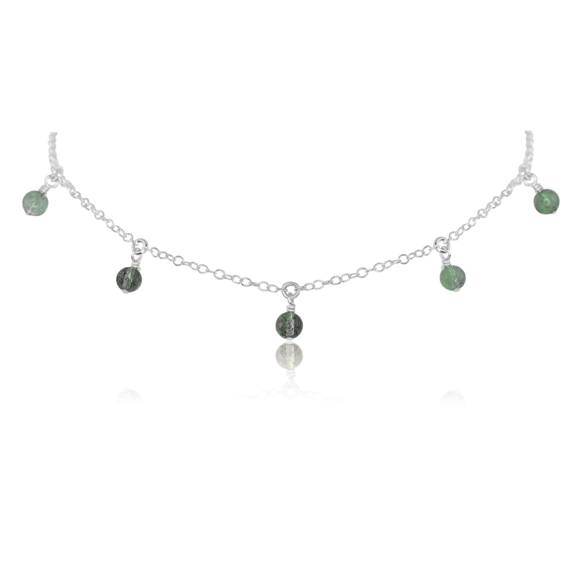 Labradorite Bead Drop Choker - Labradorite Bead Drop Choker - Sterling Silver - Luna Tide Handmade Crystal Jewellery