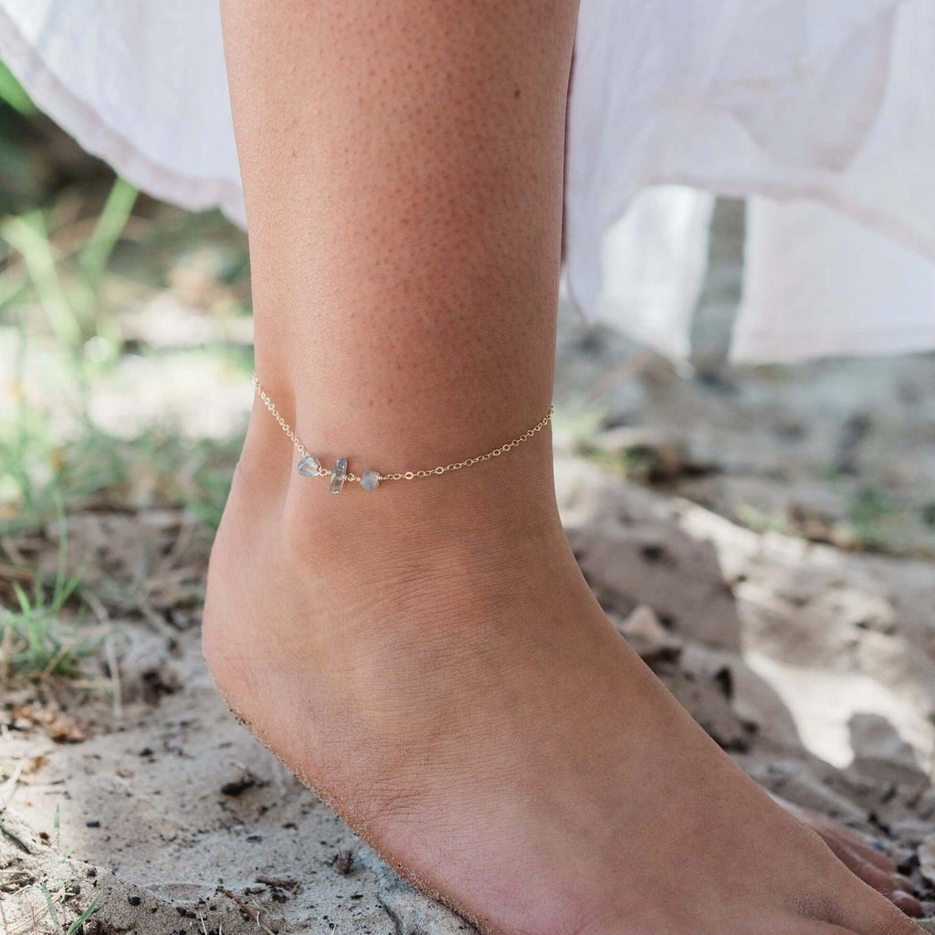 Labradorite Beaded Chain Anklet - Labradorite Beaded Chain Anklet - Sterling Silver - Luna Tide Handmade Crystal Jewellery