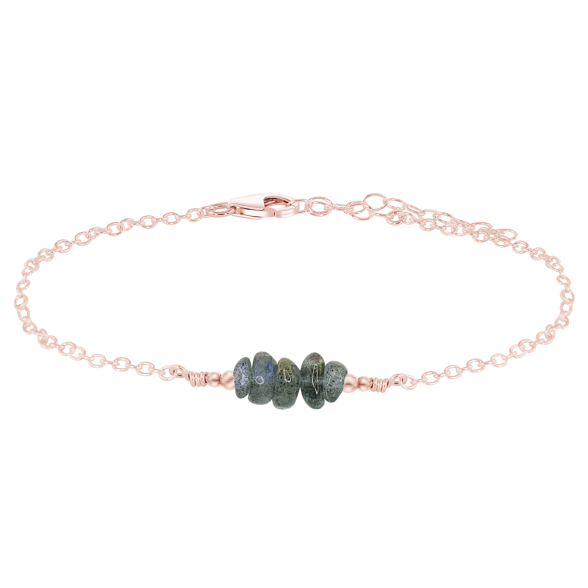 Labradorite Chip Bead Bar Anklet - Labradorite Chip Bead Bar Anklet - 14k Rose Gold Fill - Luna Tide Handmade Crystal Jewellery