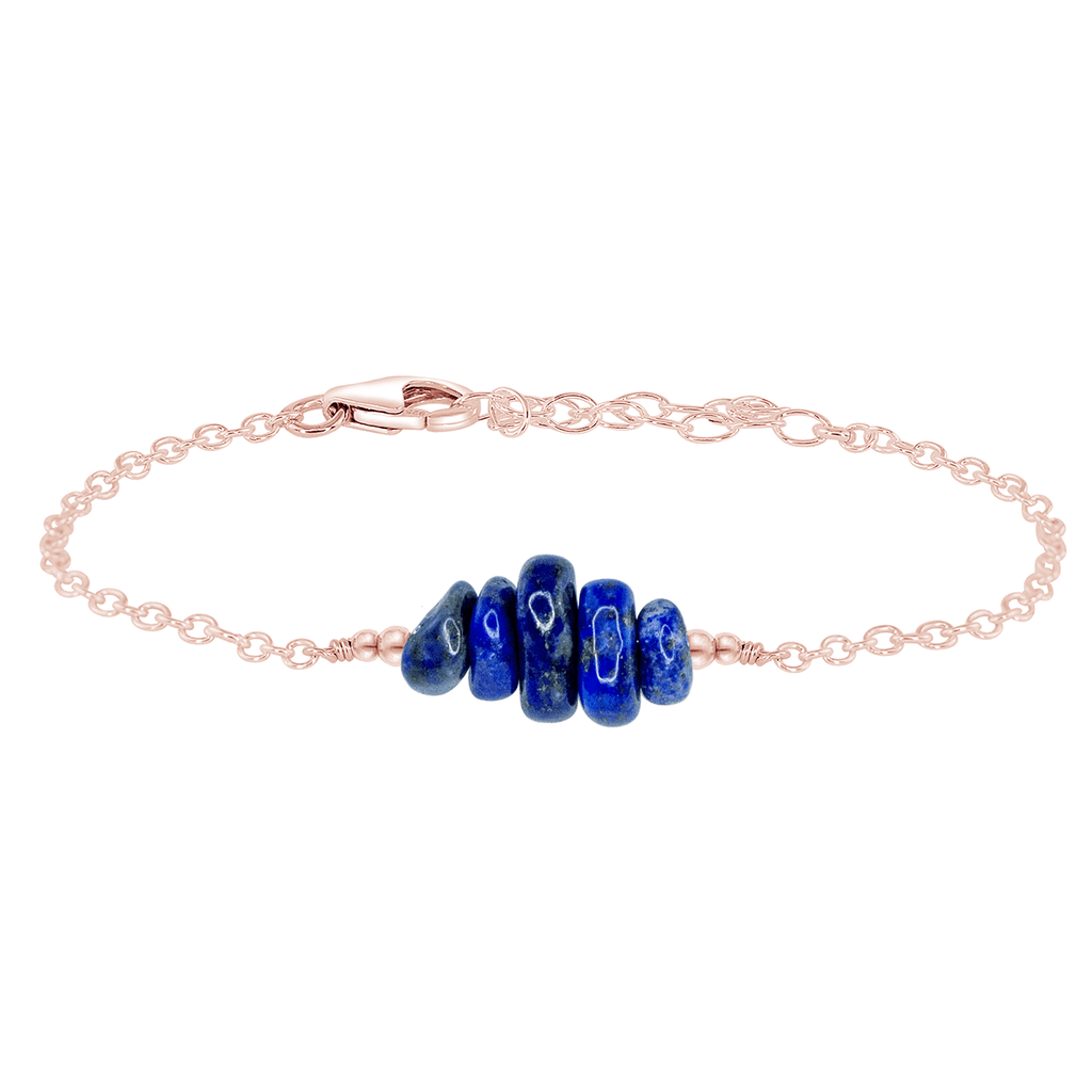 Lapis Lazuli Chip Bead Bar Bracelet - Lapis Lazuli Chip Bead Bar Bracelet - 14k Rose Gold Fill - Luna Tide Handmade Crystal Jewellery