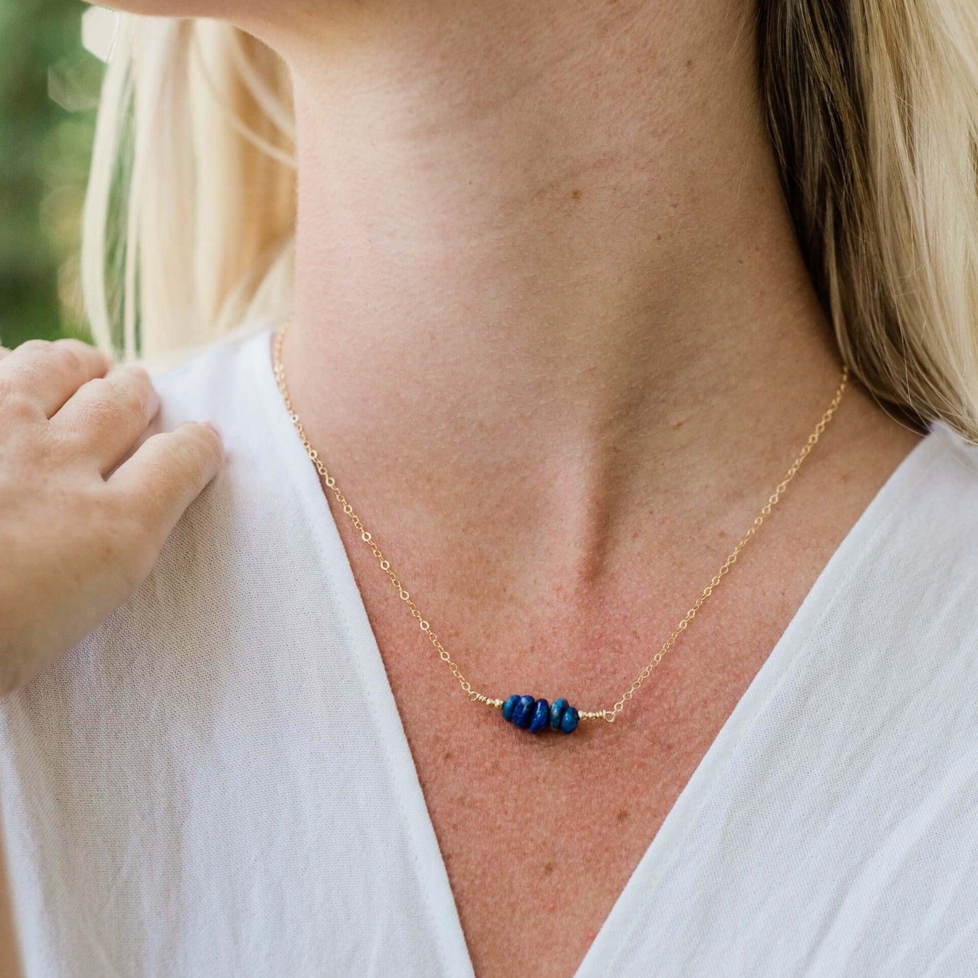 Lapis Lazuli Chip Bead Bar Necklace - Lapis Lazuli Chip Bead Bar Necklace - Sterling Silver - Luna Tide Handmade Crystal Jewellery