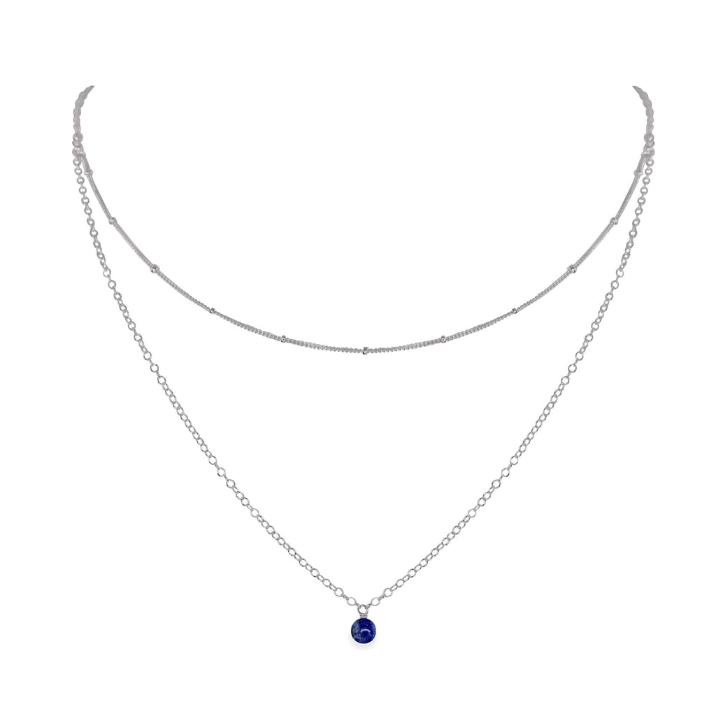 Lapis Lazuli Gemstone Chain Layered Choker Necklace - Lapis Lazuli Gemstone Chain Layered Choker Necklace - Stainless Steel - Luna Tide Handmade Crystal Jewellery