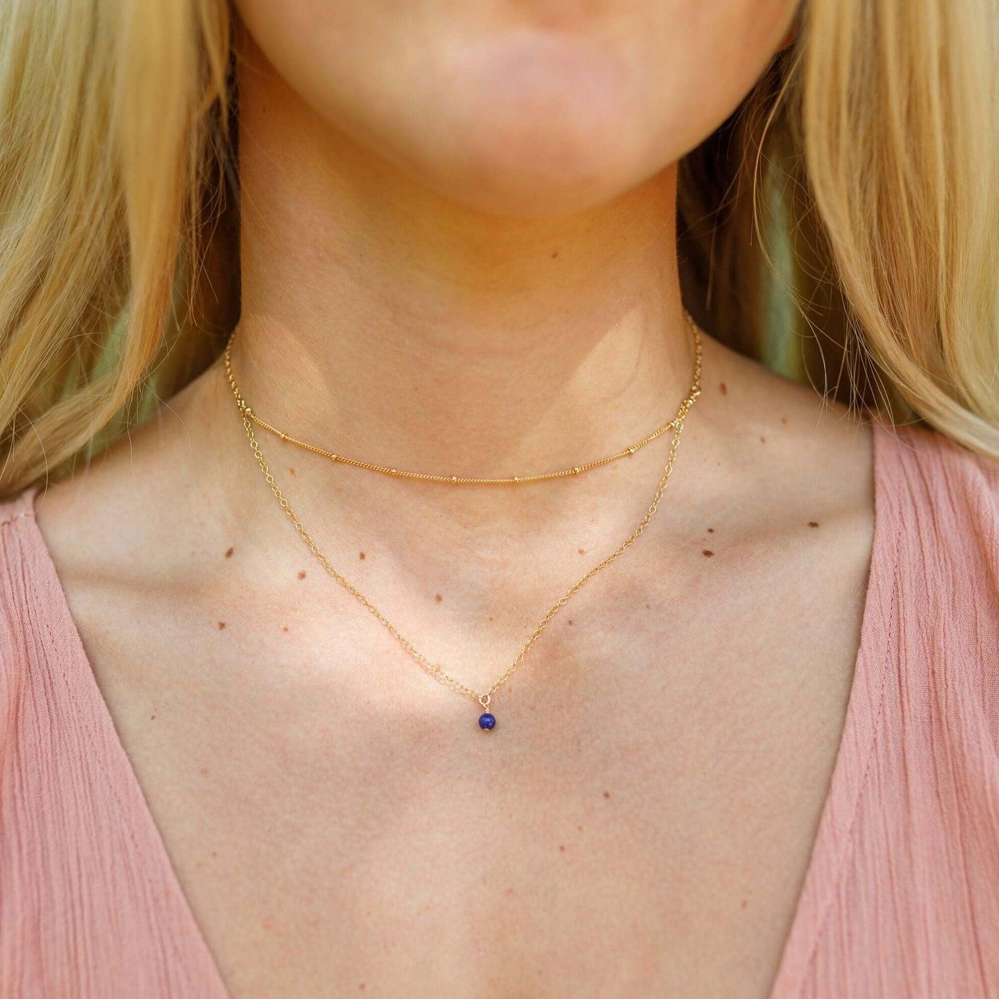 Lapis Lazuli Gemstone Chain Layered Choker Necklace - Lapis Lazuli Gemstone Chain Layered Choker Necklace - Sterling Silver - Luna Tide Handmade Crystal Jewellery