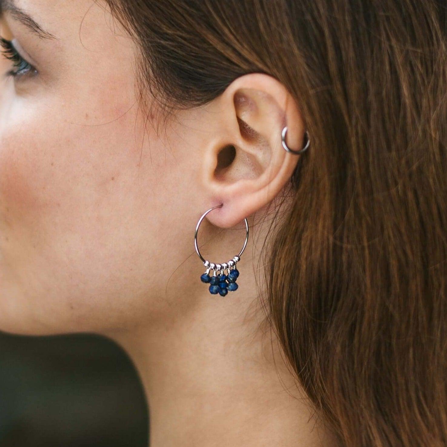 Lapis Lazuli Statement Hoop Earrings - Lapis Lazuli Statement Hoop Earrings - Sterling Silver - Luna Tide Handmade Crystal Jewellery