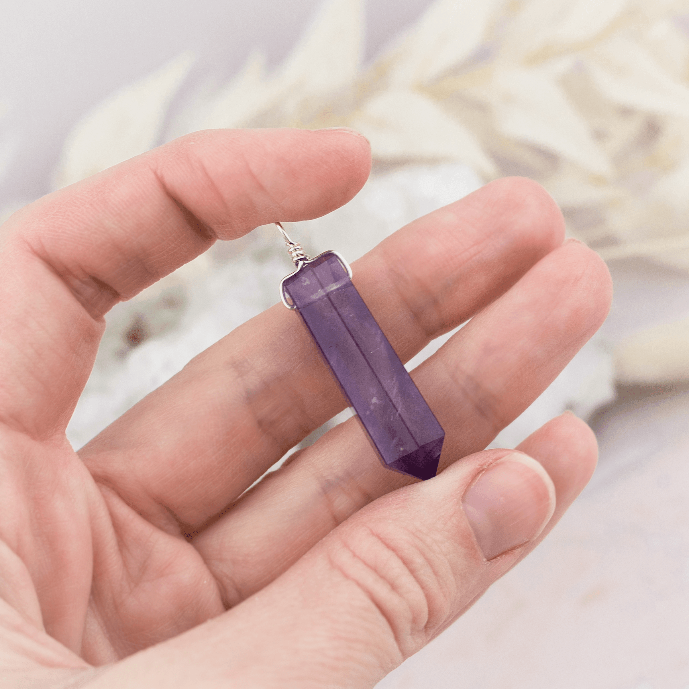 Large Amethyst Crystal Tower Point Generator Pendant - Large Amethyst Crystal Tower Point Generator Pendant - Sterling Silver - Luna Tide Handmade Crystal Jewellery