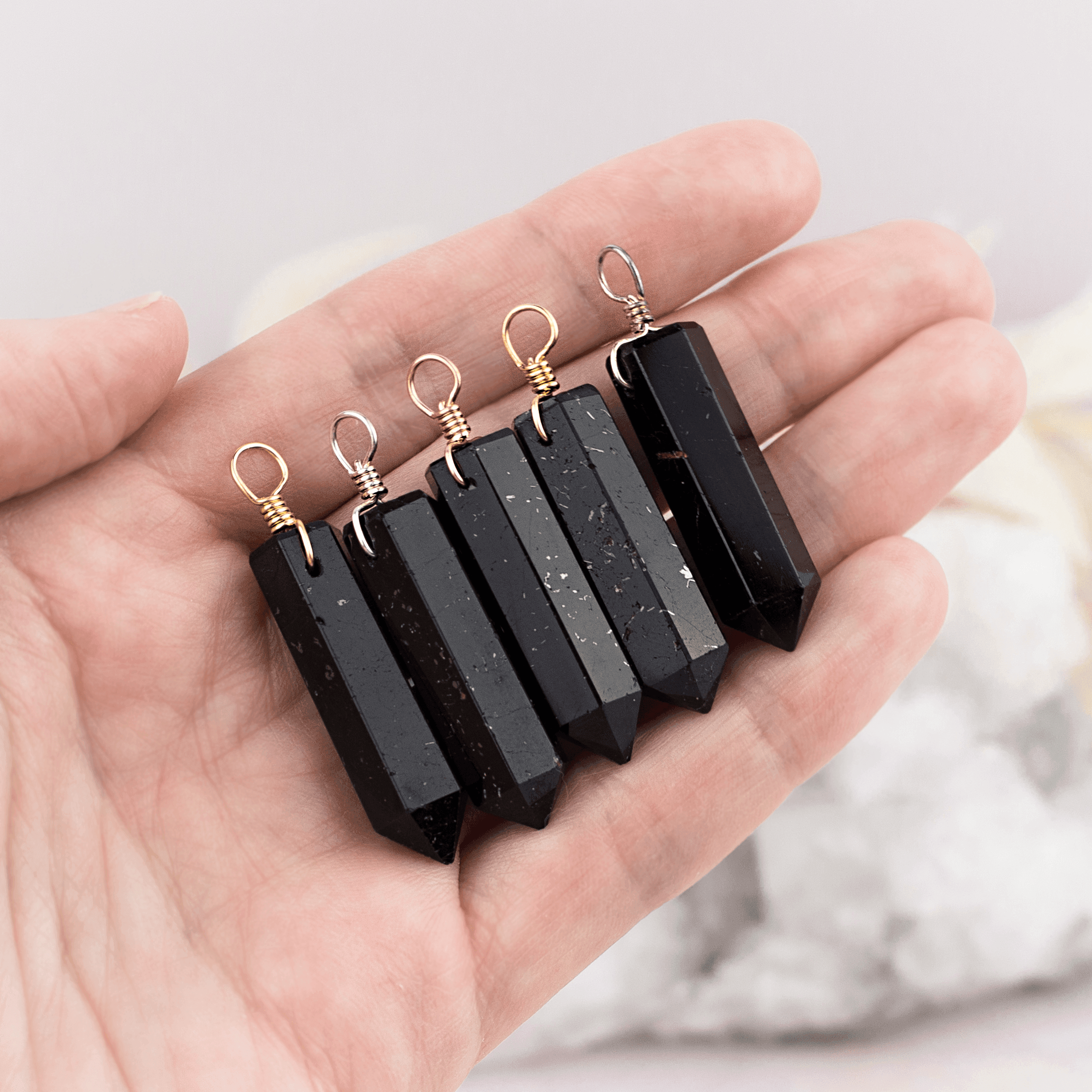 Large Black Tourmaline Crystal Tower Point Generator Pendant - Large Black Tourmaline Crystal Tower Point Generator Pendant - 14k Gold Fill - Luna Tide Handmade Crystal Jewellery