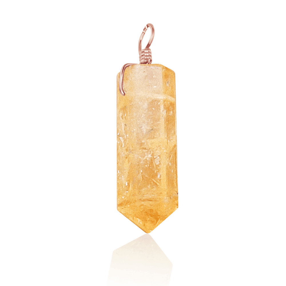 Large Citrine Crystal Tower Point Generator Pendant - Large Citrine Crystal Tower Point Generator Pendant - 14k Rose Gold Fill - Luna Tide Handmade Crystal Jewellery