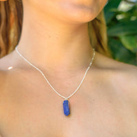 Large Crystal Point Necklace - Lapis Lazuli - Sterling Silver Satellite - Luna Tide Handmade Jewellery
