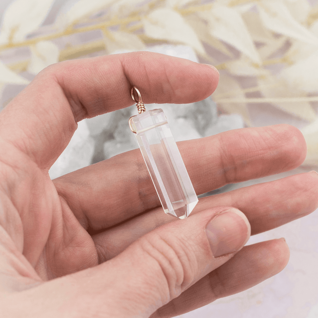 Large Crystal Quartz Crystal Tower Point Generator Pendant - Large Crystal Quartz Crystal Tower Point Generator Pendant - 14k Gold Fill - Luna Tide Handmade Crystal Jewellery