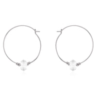 Large Double Terminated Crystal Hoop Earrings - Crystal Quartz - Stainless Steel - Luna Tide Handmade Jewellery