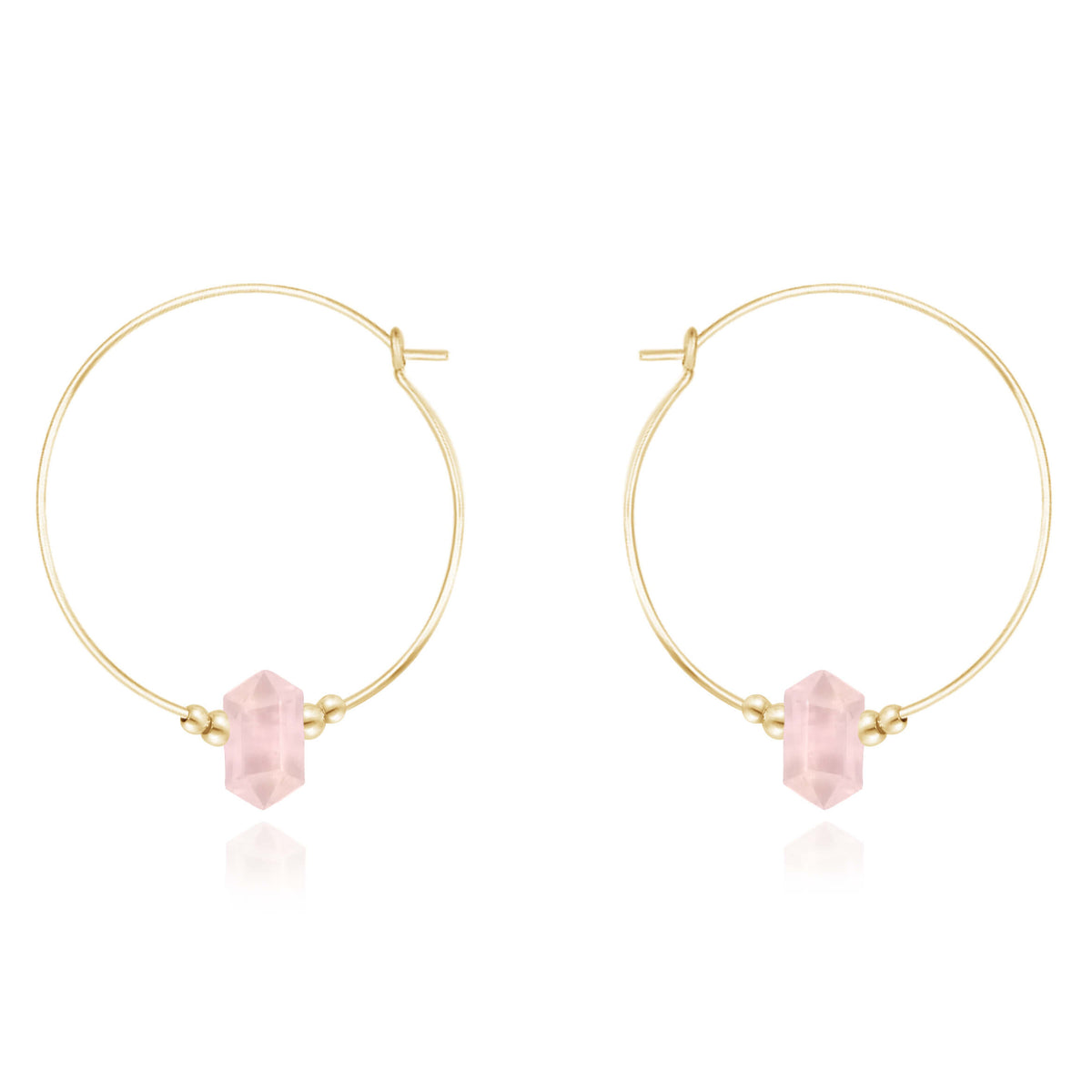 Large Double Terminated Crystal Hoop Earrings - Rose Quartz - 14K Gold Fill - Luna Tide Handmade Jewellery