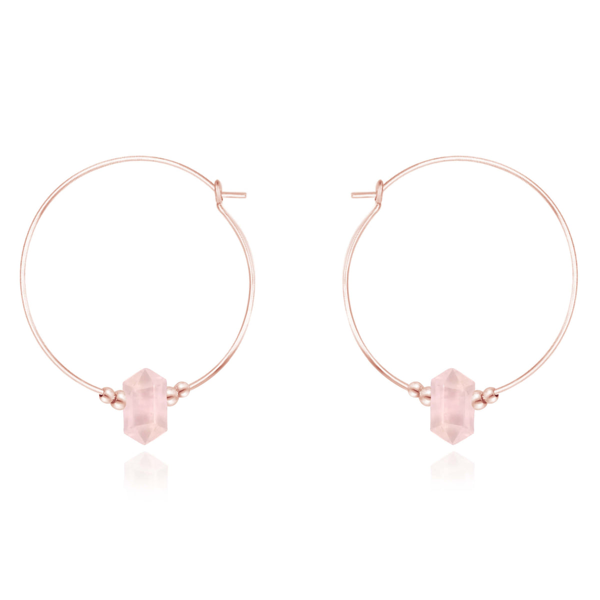 Large Double Terminated Crystal Hoop Earrings - Rose Quartz - 14K Rose Gold Fill - Luna Tide Handmade Jewellery