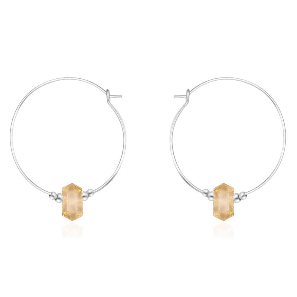 Large Hoop Citrine Double Terminated Crystal Point Earrings - Large Hoop Citrine Double Terminated Crystal Point Earrings - Sterling Silver - Luna Tide Handmade Crystal Jewellery