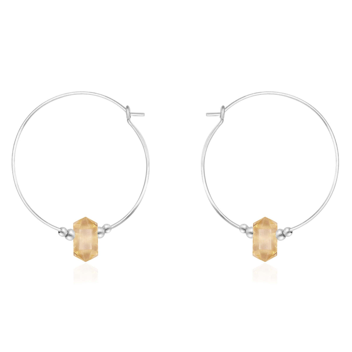 Large Double Terminated Crystal Hoop Earrings - Citrine - Sterling Silver - Luna Tide Handmade Jewellery