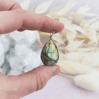 Large Labradorite Faceted Pear Crystal Pendant - Large Labradorite Faceted Pear Crystal Pendant - 14k Gold Fill - Luna Tide Handmade Crystal Jewellery