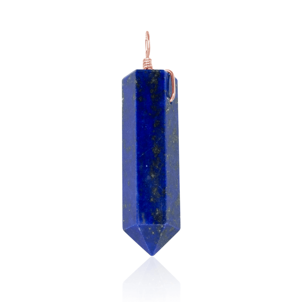 Large Lapis Lazuli Crystal Tower Point Generator Pendant - Large Lapis Lazuli Crystal Tower Point Generator Pendant - 14k Rose Gold Fill - Luna Tide Handmade Crystal Jewellery