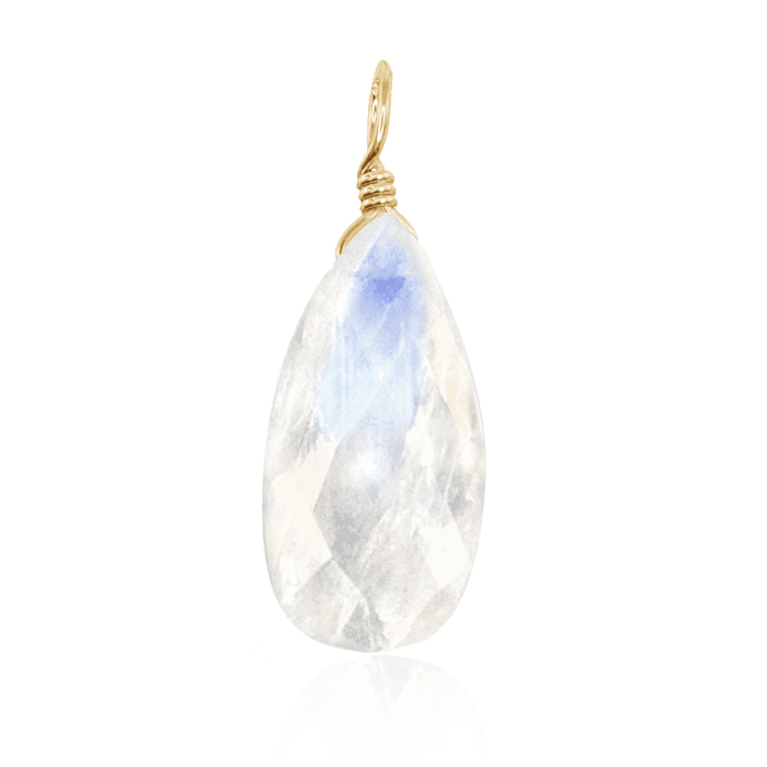 Large Rainbow Moonstone Faceted Pear Crystal Pendant Luna Tide