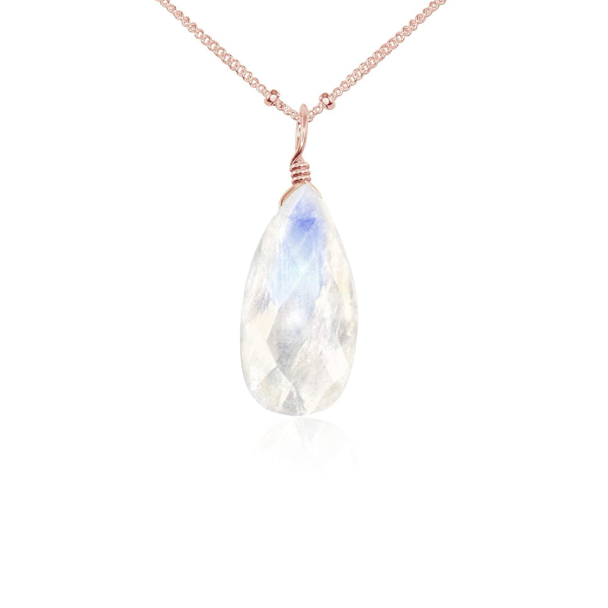 Large Rainbow Moonstone Faceted Pear Crystal Pendant Luna Tide