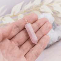 Large Rose Quartz Crystal Tower Point Generator Pendant - Large Rose Quartz Crystal Tower Point Generator Pendant - 14k Gold Fill - Luna Tide Handmade Crystal Jewellery