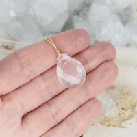 Large Rose Quartz Faceted Teardrop Crystal Pendant Necklace - Large Rose Quartz Faceted Teardrop Crystal Pendant Necklace - Sterling Silver / Cable - Luna Tide Handmade Crystal Jewellery