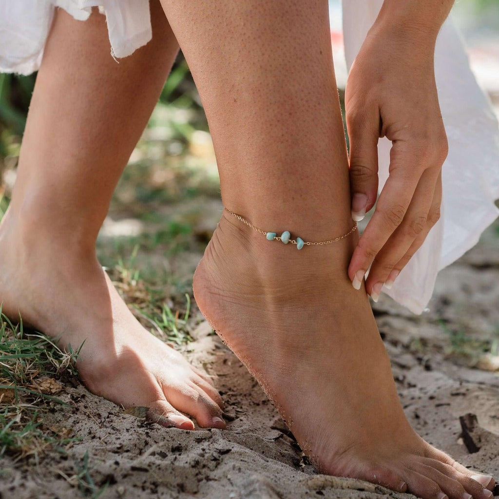 Larimar Beaded Chain Anklet - Larimar Beaded Chain Anklet - Sterling Silver - Luna Tide Handmade Crystal Jewellery