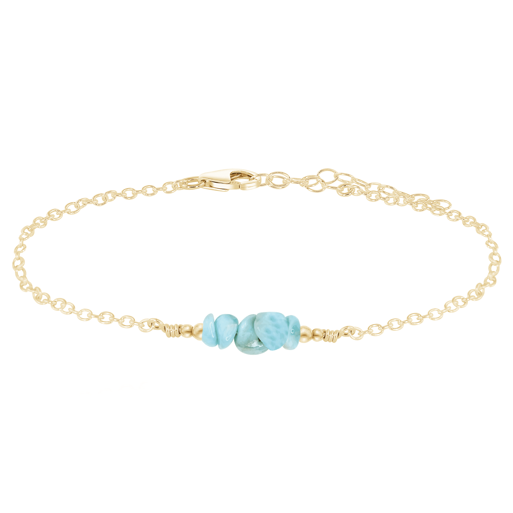 Larimar Chip Bead Bar Anklet - Larimar Chip Bead Bar Anklet - 14k Gold Fill - Luna Tide Handmade Crystal Jewellery