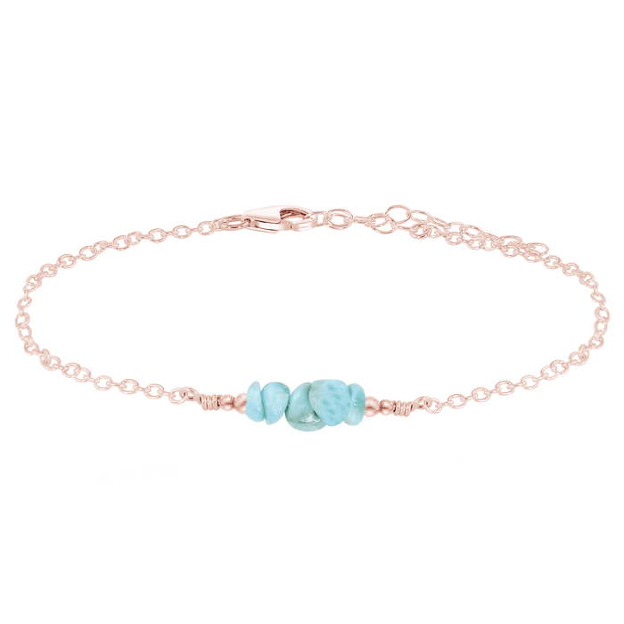 Larimar Chip Bead Bar Anklet - Larimar Chip Bead Bar Anklet - 14k Rose Gold Fill - Luna Tide Handmade Crystal Jewellery