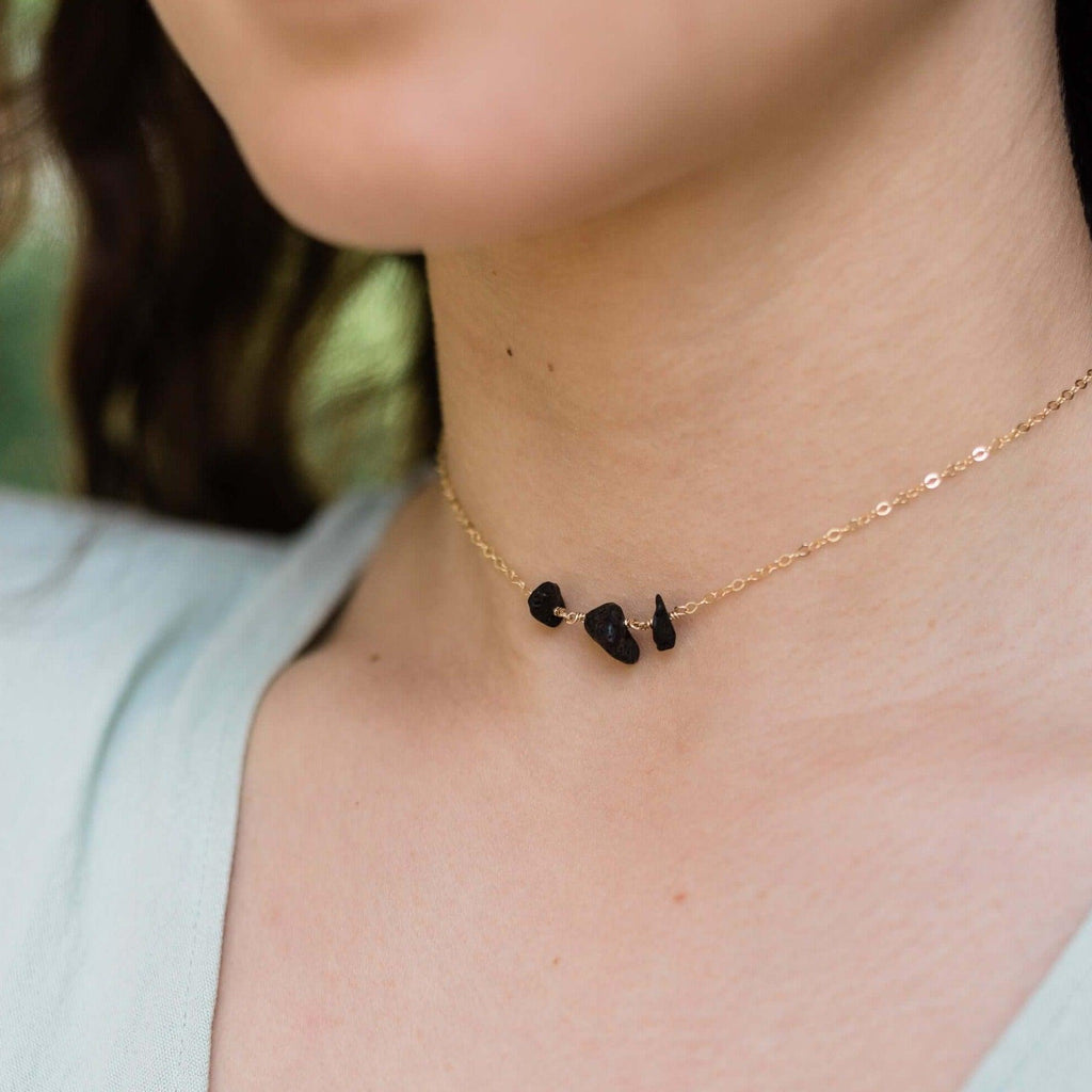 Lava Beaded Chain Choker Necklace - Lava Beaded Chain Choker Necklace - Sterling Silver - Luna Tide Handmade Crystal Jewellery