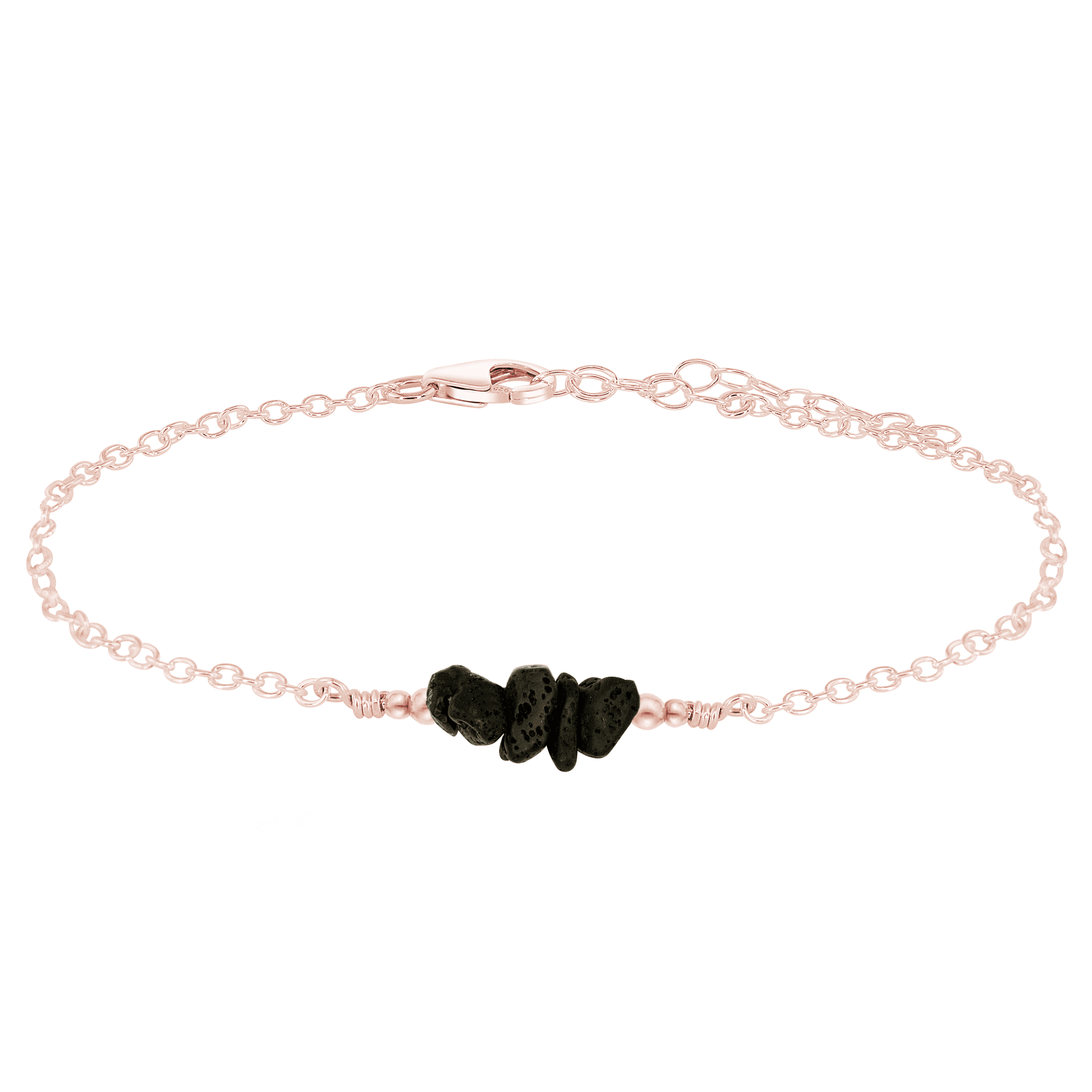 Lava Chip Bead Bar Anklet - Lava Chip Bead Bar Anklet - 14k Rose Gold Fill - Luna Tide Handmade Crystal Jewellery