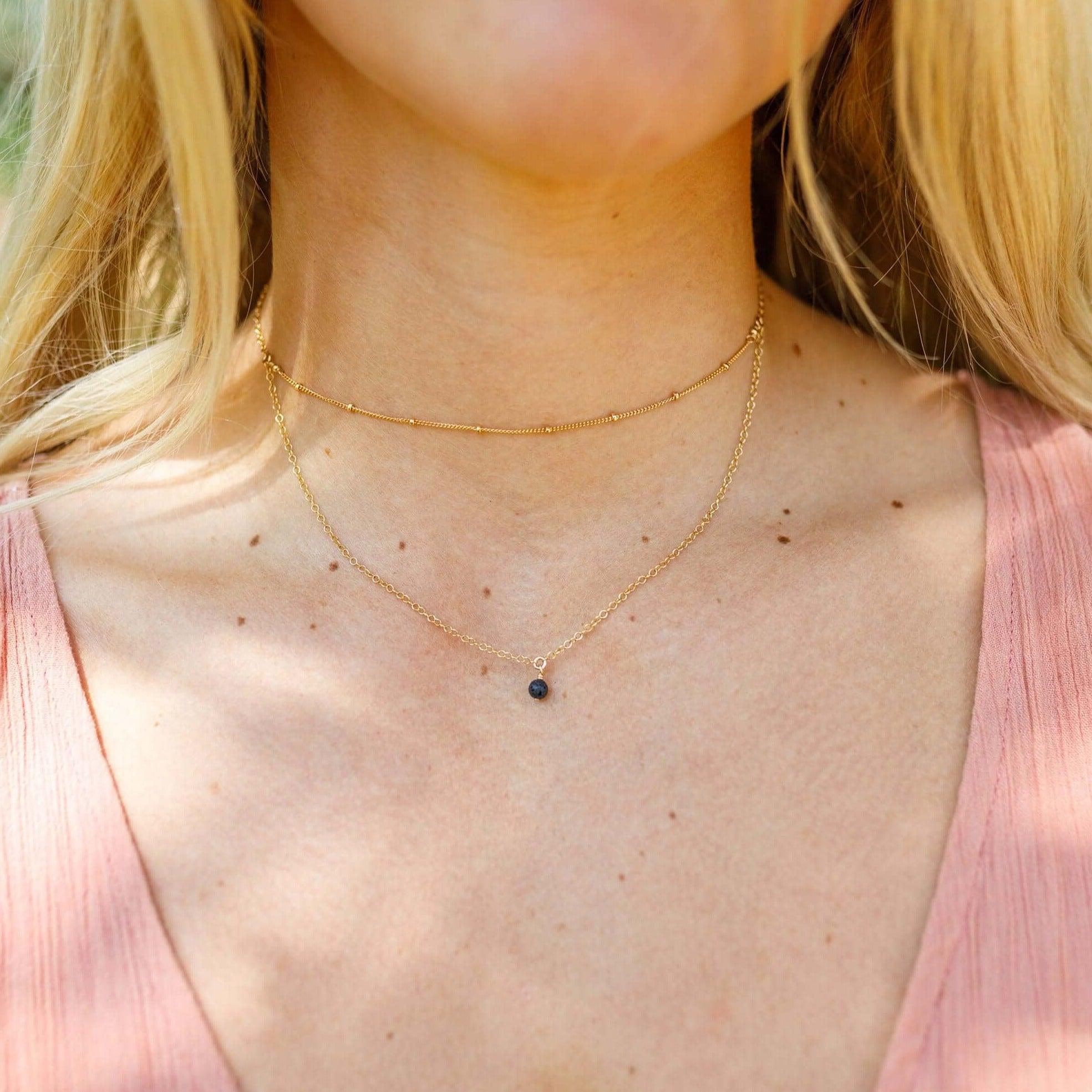 Lava Rock Gemstone Chain Layered Choker Necklace - Lava Rock Gemstone Chain Layered Choker Necklace - 14k Gold Fill - Luna Tide Handmade Crystal Jewellery