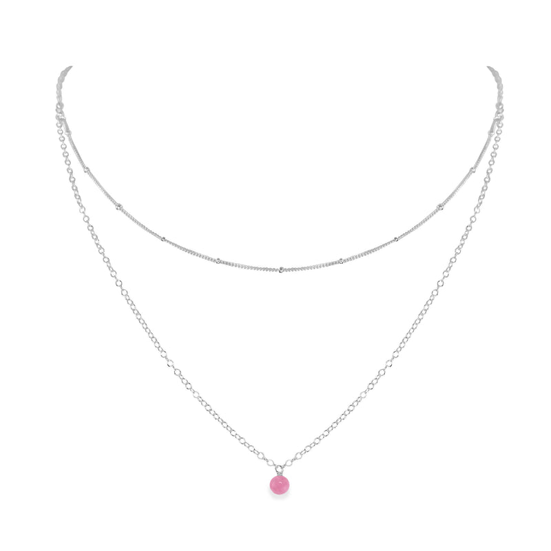 Layered Choker - Pink Peruvian Opal - Sterling Silver - Luna Tide Handmade Jewellery
