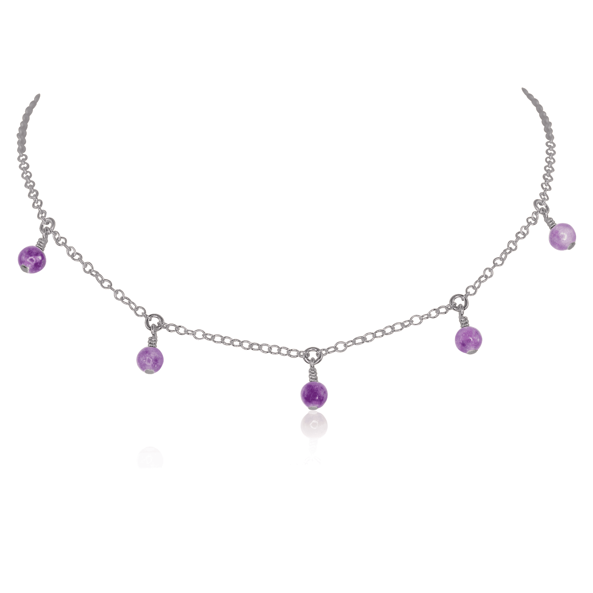 Lepidolite Bead Drop Choker - Lepidolite Bead Drop Choker - Stainless Steel - Luna Tide Handmade Crystal Jewellery