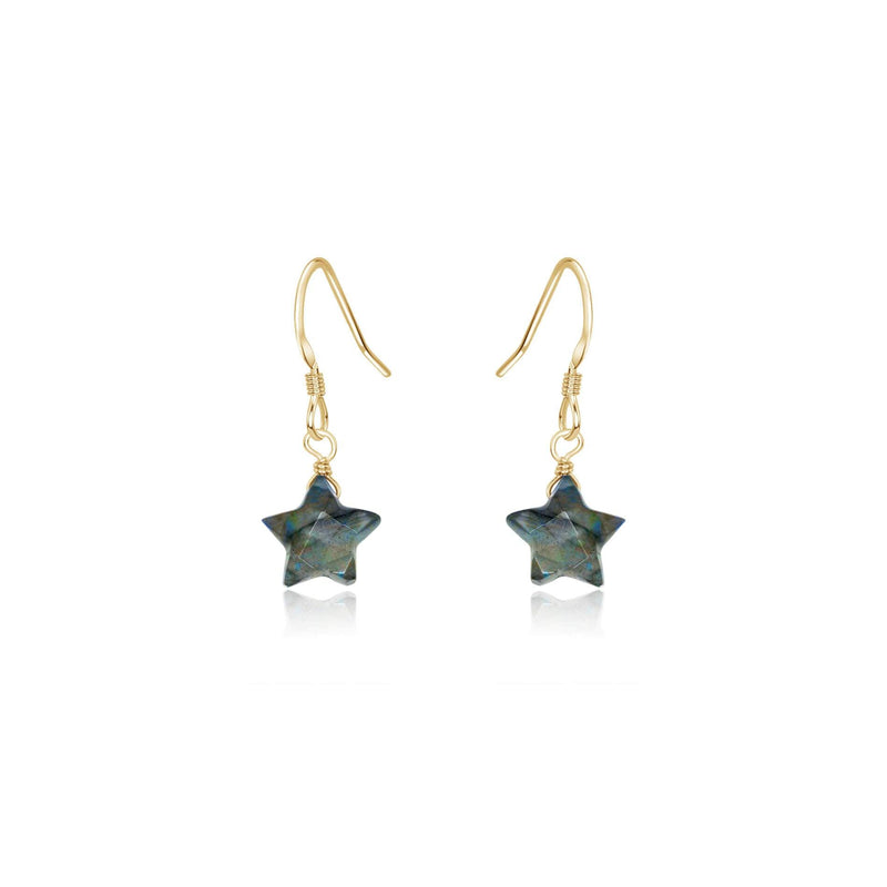 Little Labradorite Star Dangle Drop Earrings - Little Labradorite Star Dangle Drop Earrings - 14k Gold Fill - Luna Tide Handmade Crystal Jewellery