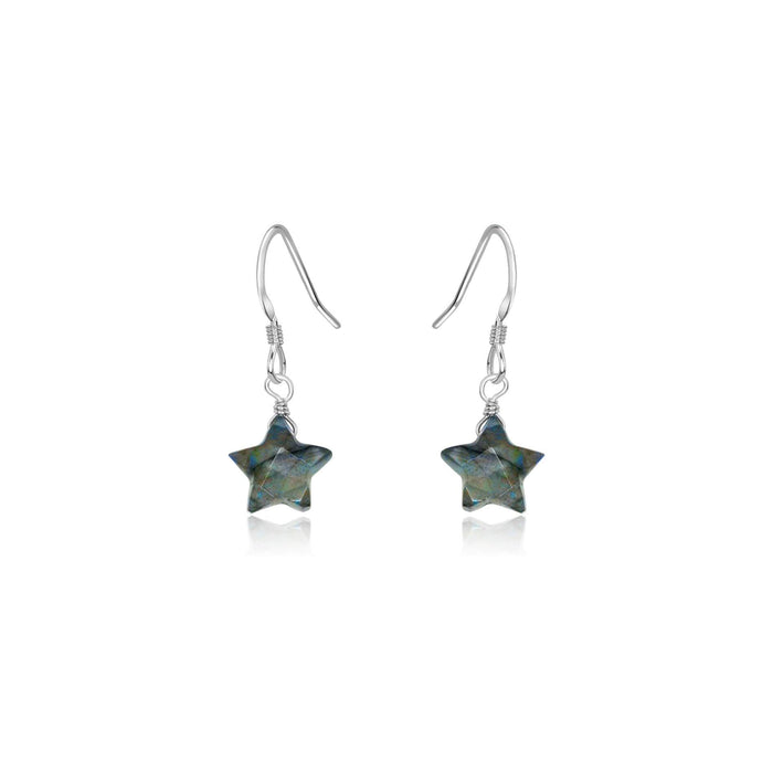 Little Labradorite Star Dangle Drop Earrings - Little Labradorite Star Dangle Drop Earrings - Sterling Silver - Luna Tide Handmade Crystal Jewellery