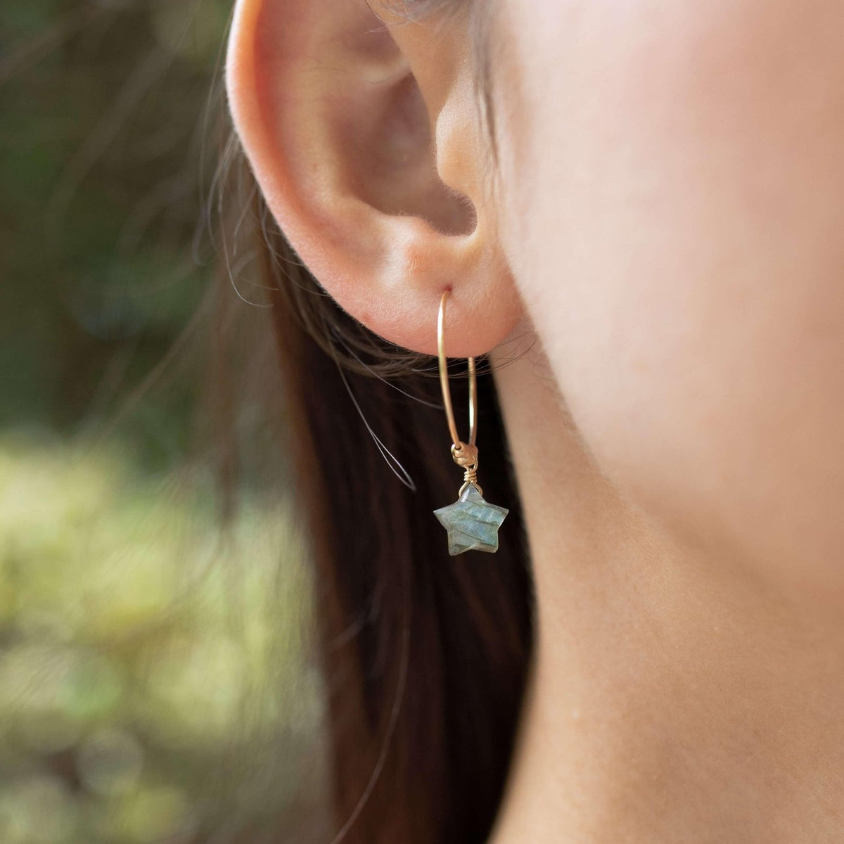 Little Labradorite Star Hoop Earrings - Little Labradorite Star Hoop Earrings - 14k Gold Fill - Luna Tide Handmade Crystal Jewellery