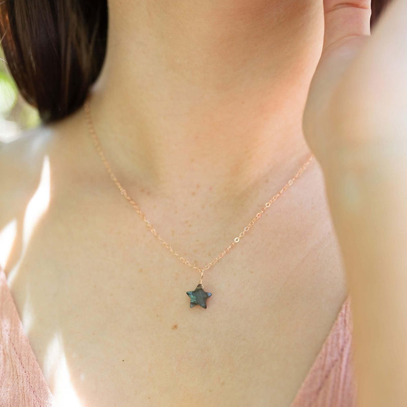 Little Labradorite Star Pendant Necklace - Little Labradorite Star Pendant Necklace - 14k Gold Fill / Cable - Luna Tide Handmade Crystal Jewellery