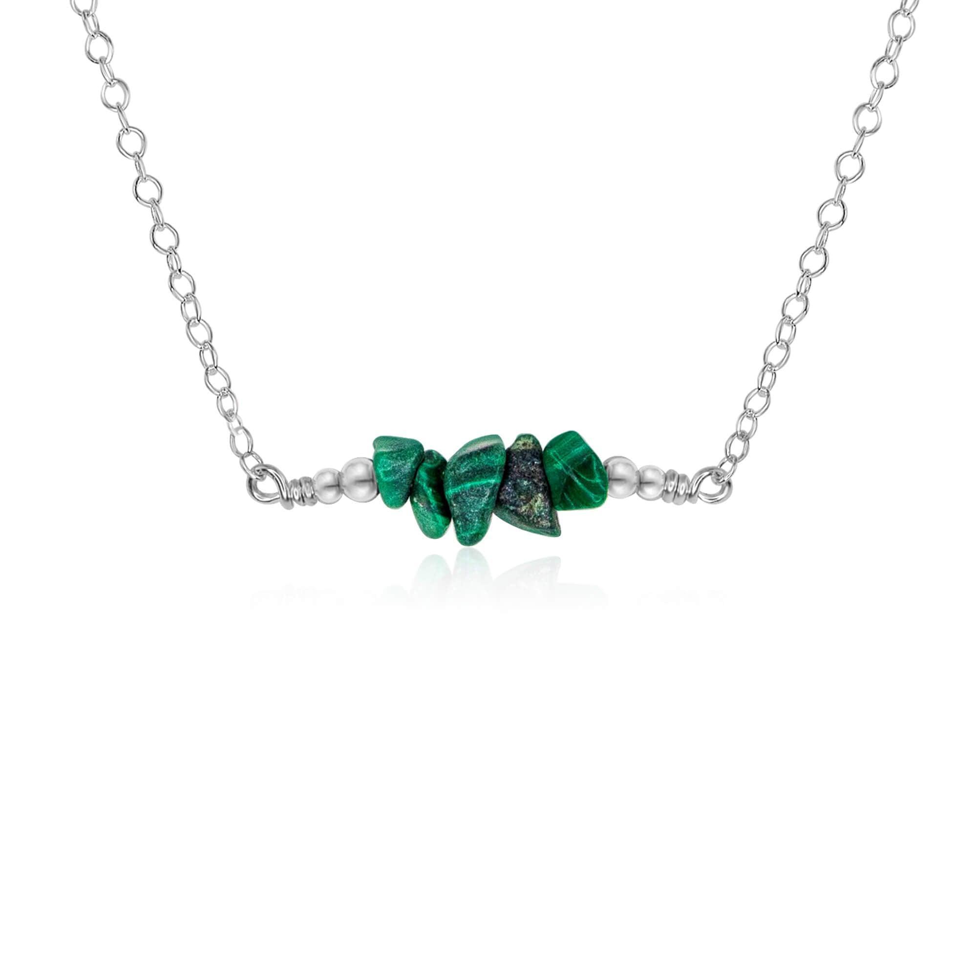 Malachite Chip Bead Bar Necklace - Malachite Chip Bead Bar Necklace - Sterling Silver - Luna Tide Handmade Crystal Jewellery