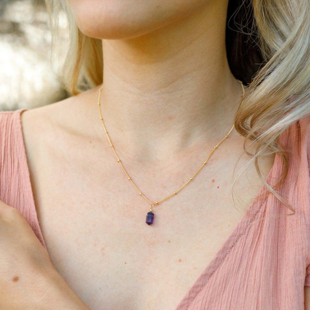Mini Double Terminated Amethyst Crystal Point Pendant Necklace - Mini Double Terminated Amethyst Crystal Point Pendant Necklace - Sterling Silver / Satellite - Luna Tide Handmade Crystal Jewellery