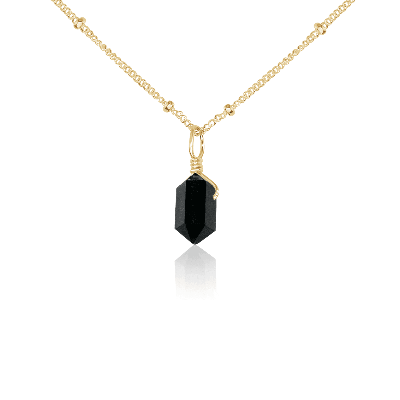 Mini Double Terminated Black Tourmaline Crystal Point Pendant Necklace - Mini Double Terminated Black Tourmaline Crystal Point Pendant Necklace - 14k Gold Fill / Satellite - Luna Tide Handmade Crystal Jewellery