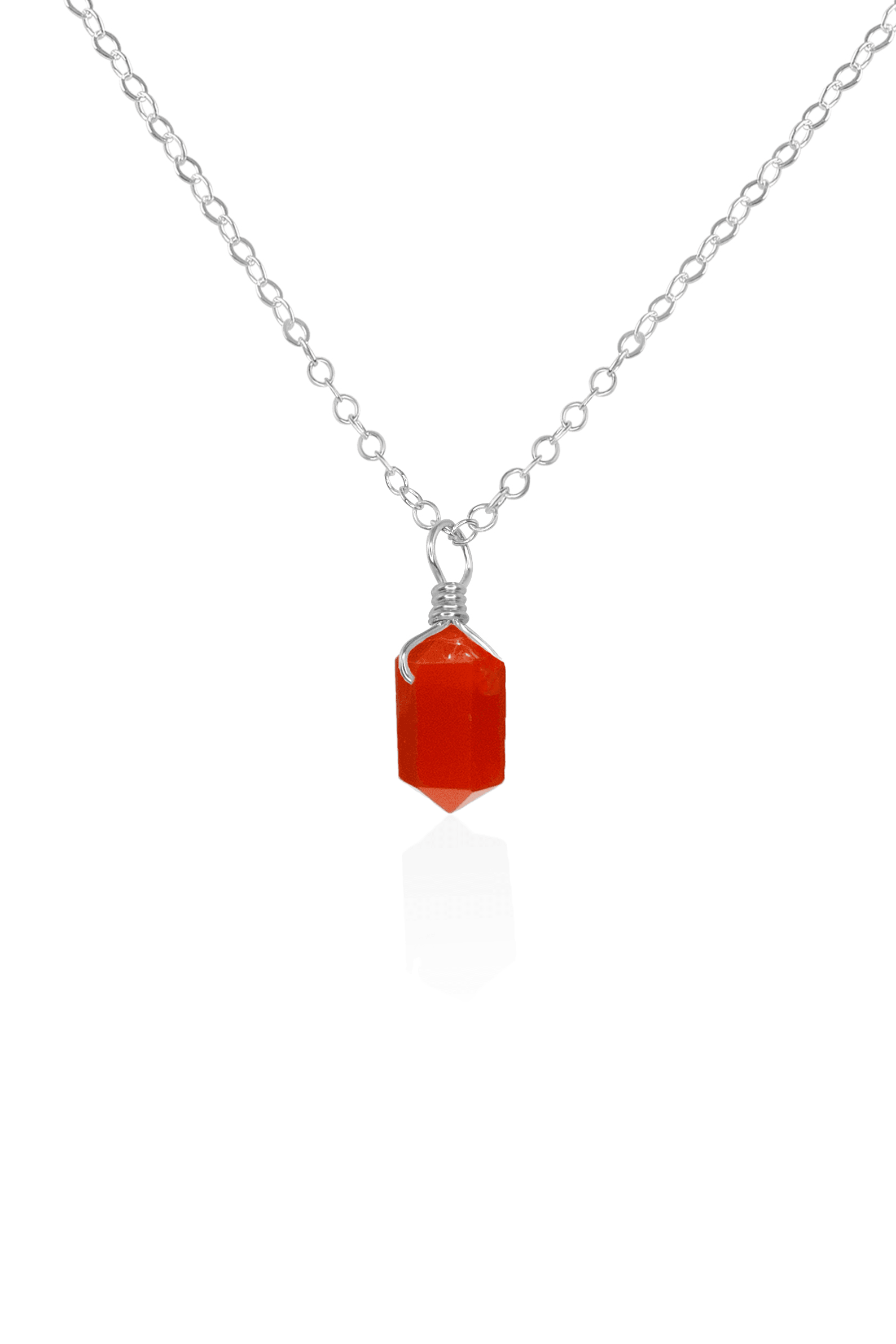 Mini Double Terminated Carnelian Crystal Point Pendant Necklace - Mini Double Terminated Carnelian Crystal Point Pendant Necklace - Sterling Silver / Cable - Luna Tide Handmade Crystal Jewellery