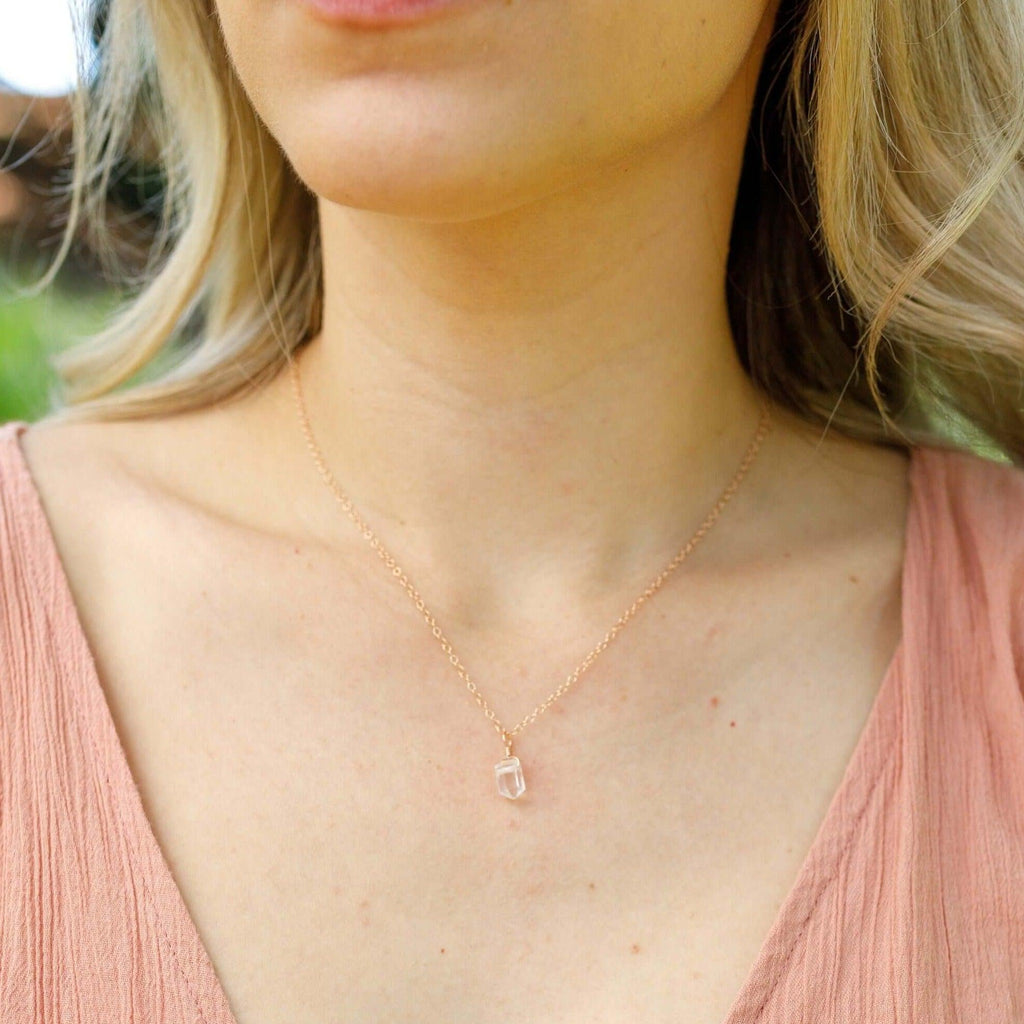 Mini Double Terminated Crystal Quartz Point Pendant Necklace - Mini Double Terminated Crystal Quartz Point Pendant Necklace - 14k Gold Fill / Satellite - Luna Tide Handmade Crystal Jewellery