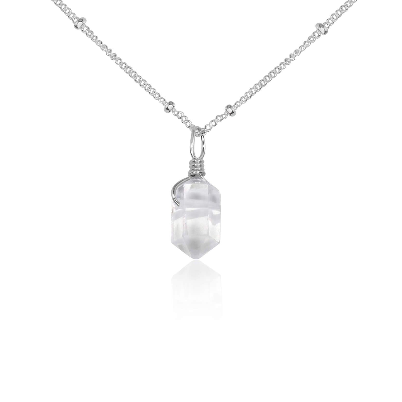 Mini Double Terminated Crystal Quartz Point Pendant Necklace - Mini Double Terminated Crystal Quartz Point Pendant Necklace - Sterling Silver / Satellite - Luna Tide Handmade Crystal Jewellery