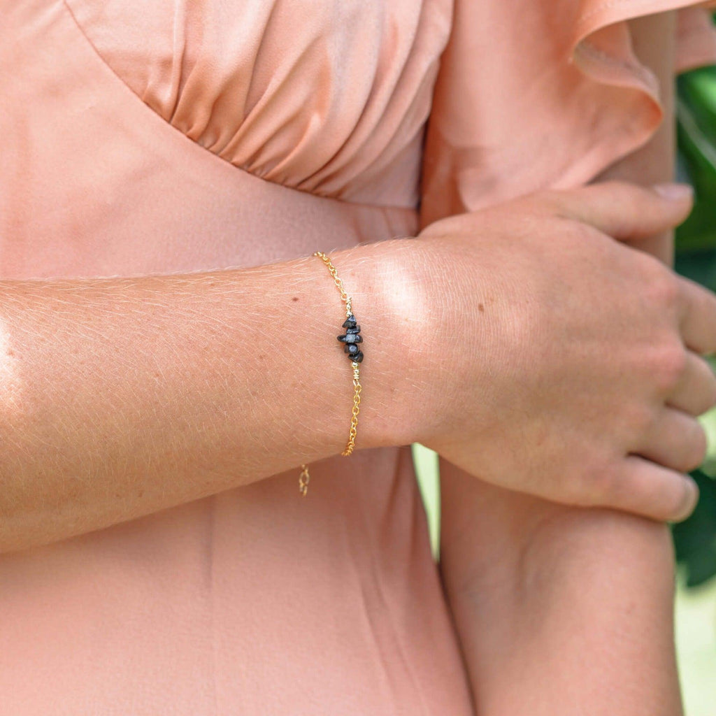 Obsidian Chip Bead Bar Bracelet - Obsidian Chip Bead Bar Bracelet - Sterling Silver - Luna Tide Handmade Crystal Jewellery